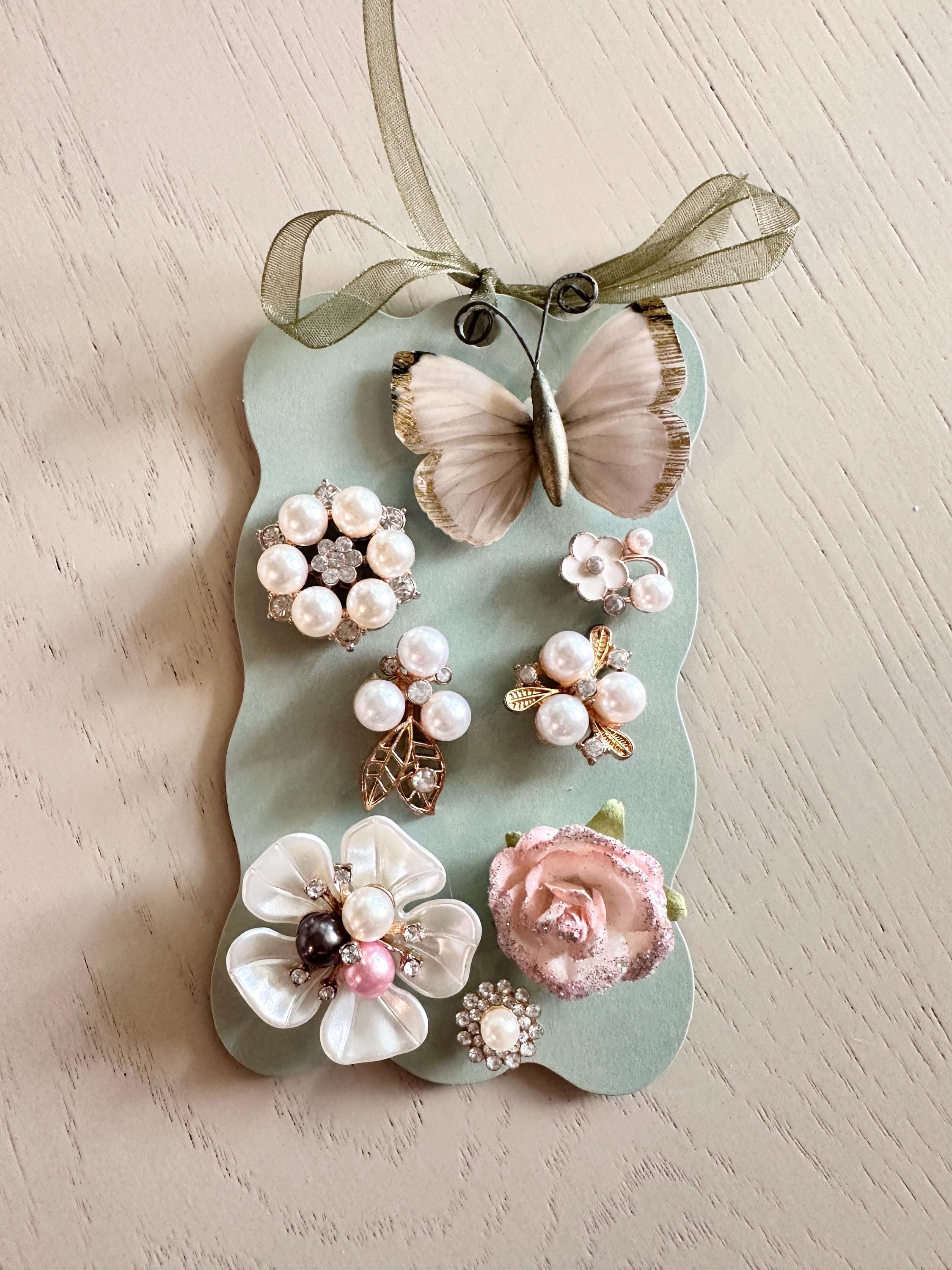 Floral Butterfly Wine Charms with Pearl Embellishments
