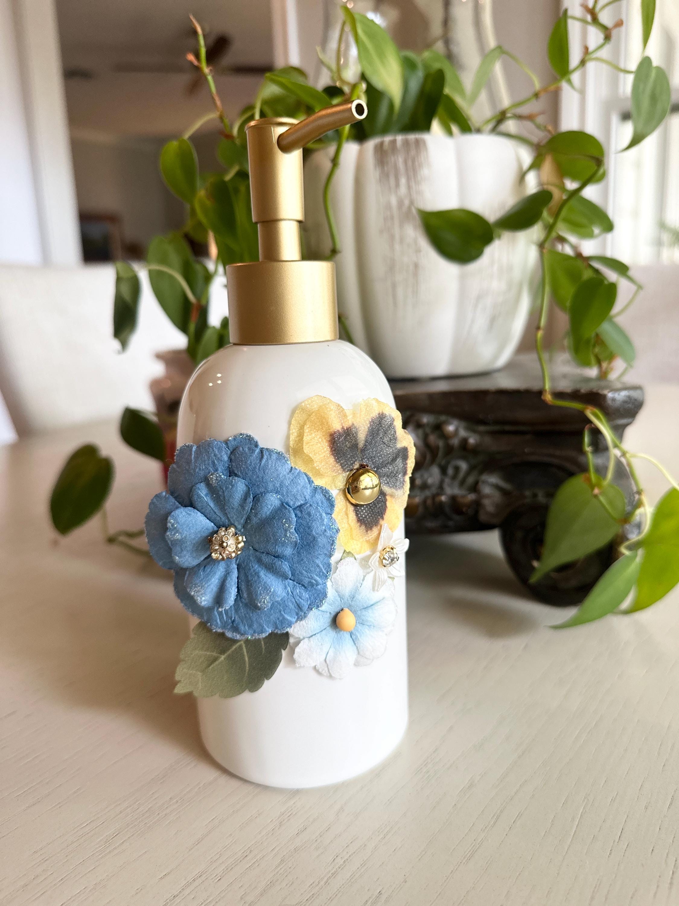 Floral Soap Dispenser with Rhinestone Accents