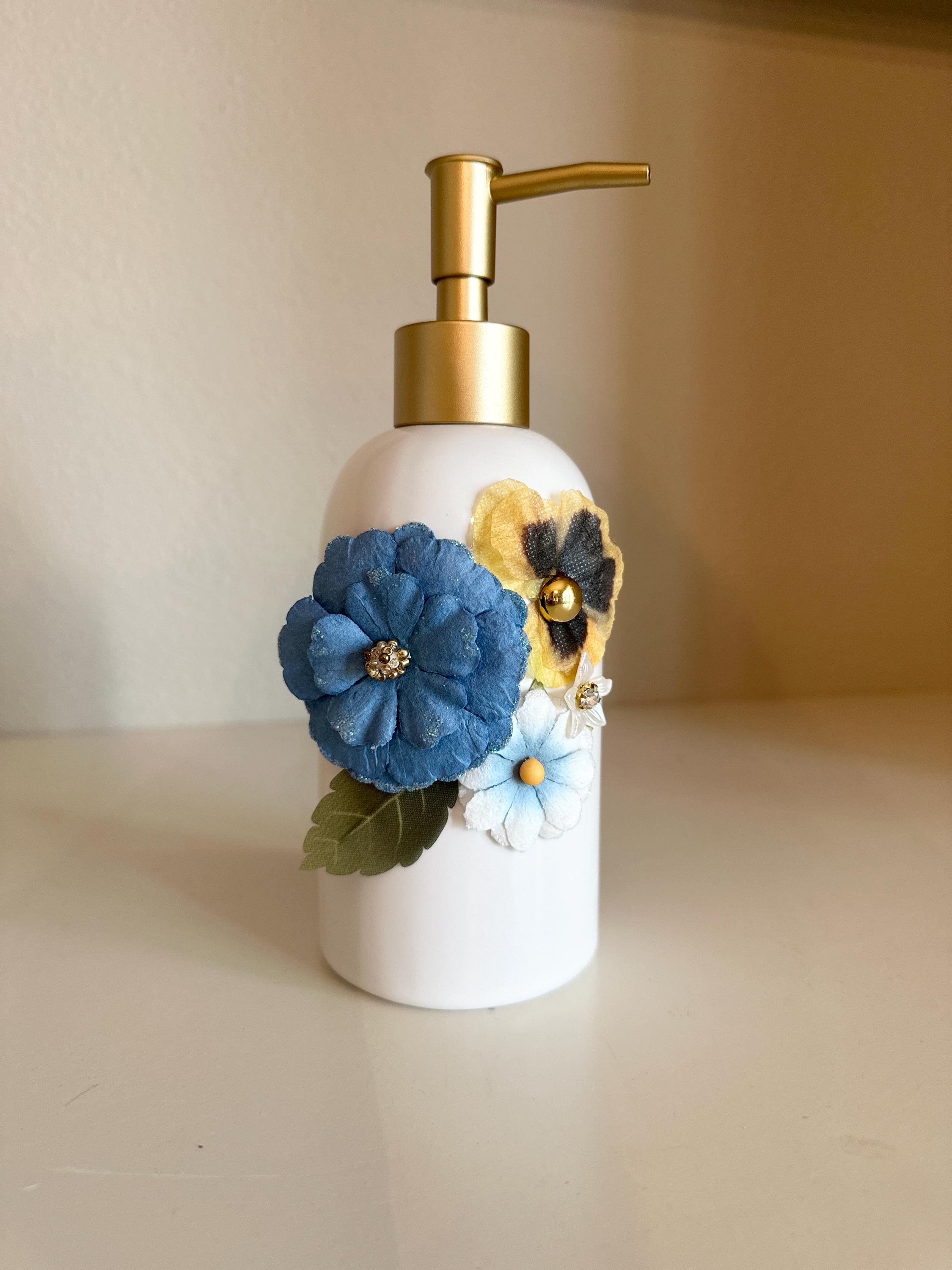 Floral Soap Dispenser with Rhinestone Accents