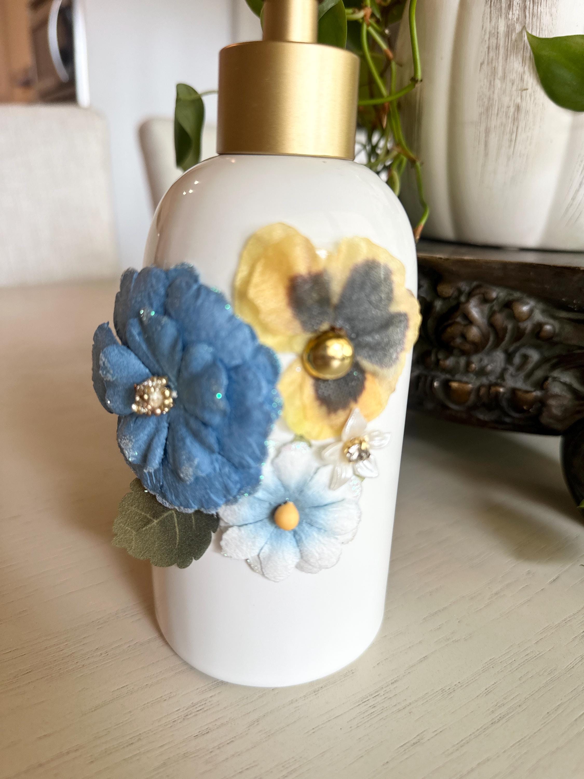 Floral Soap Dispenser with Rhinestone Accents