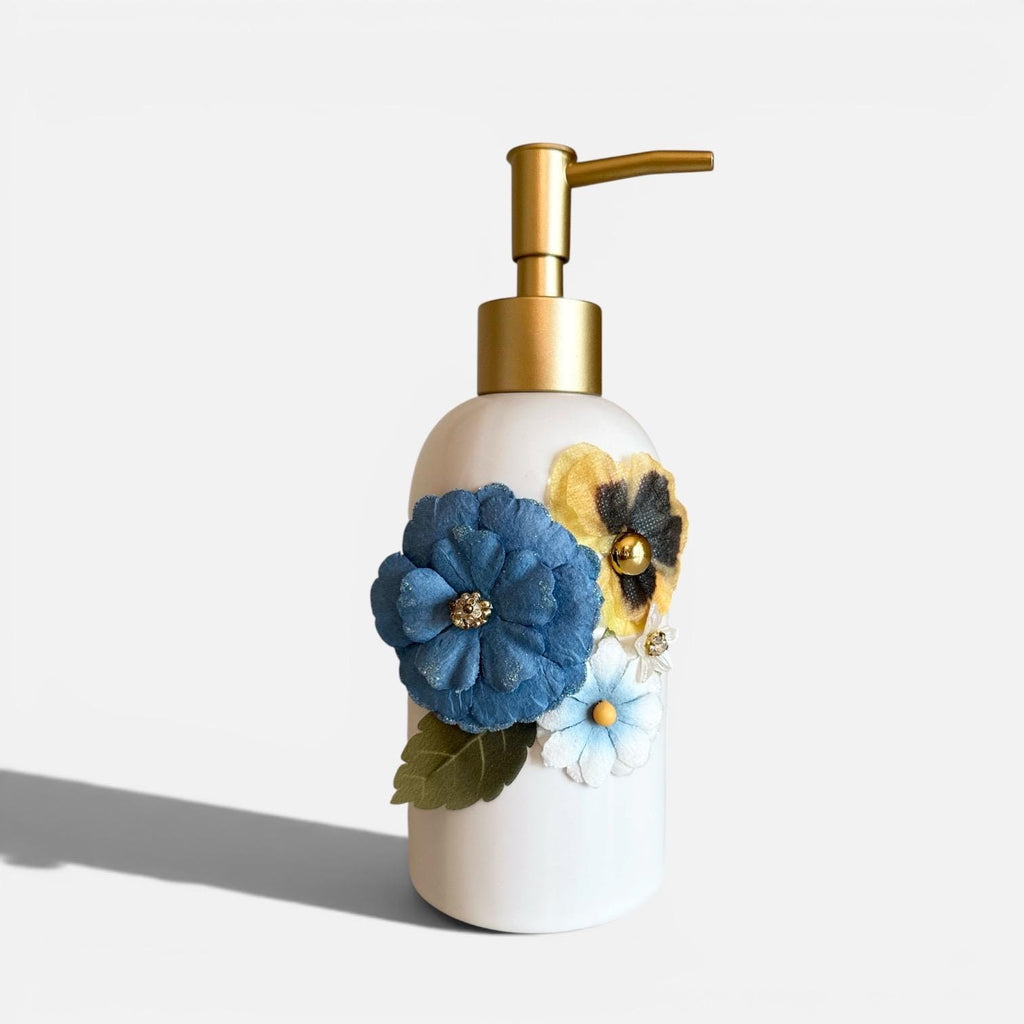 Floral Soap Dispenser with Rhinestone Accents