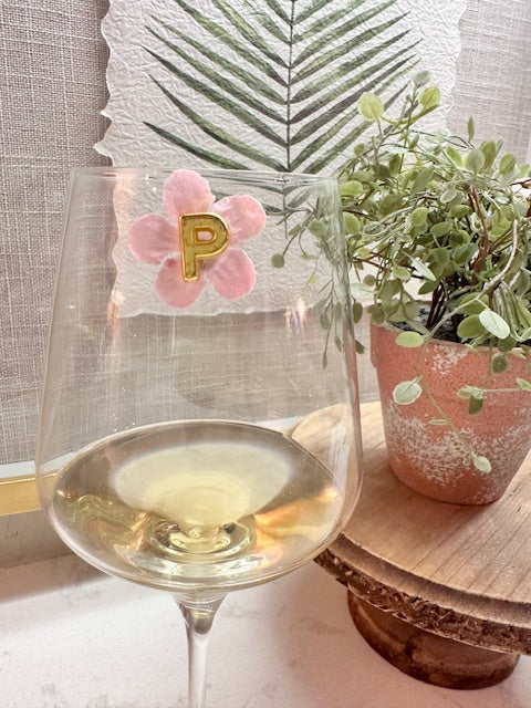 Personalized Initial Flower Wine Charms