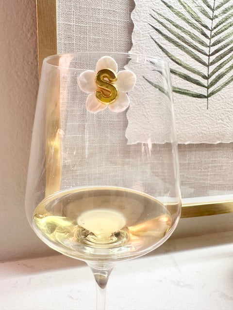 Personalized Initial Flower Wine Charms