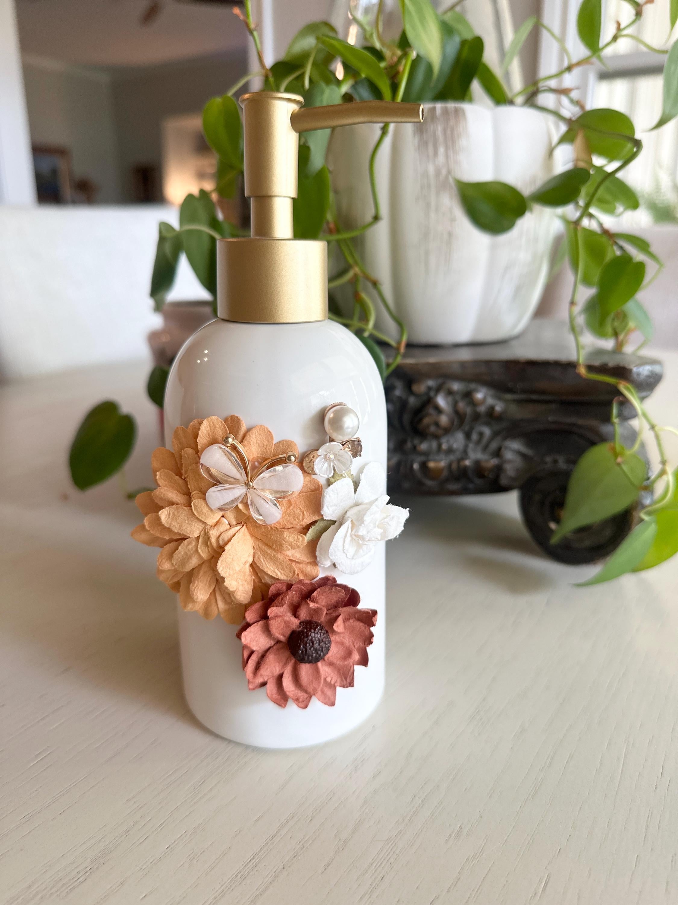 Floral Soap Dispenser — Botanical Bath & Kitchen Accent