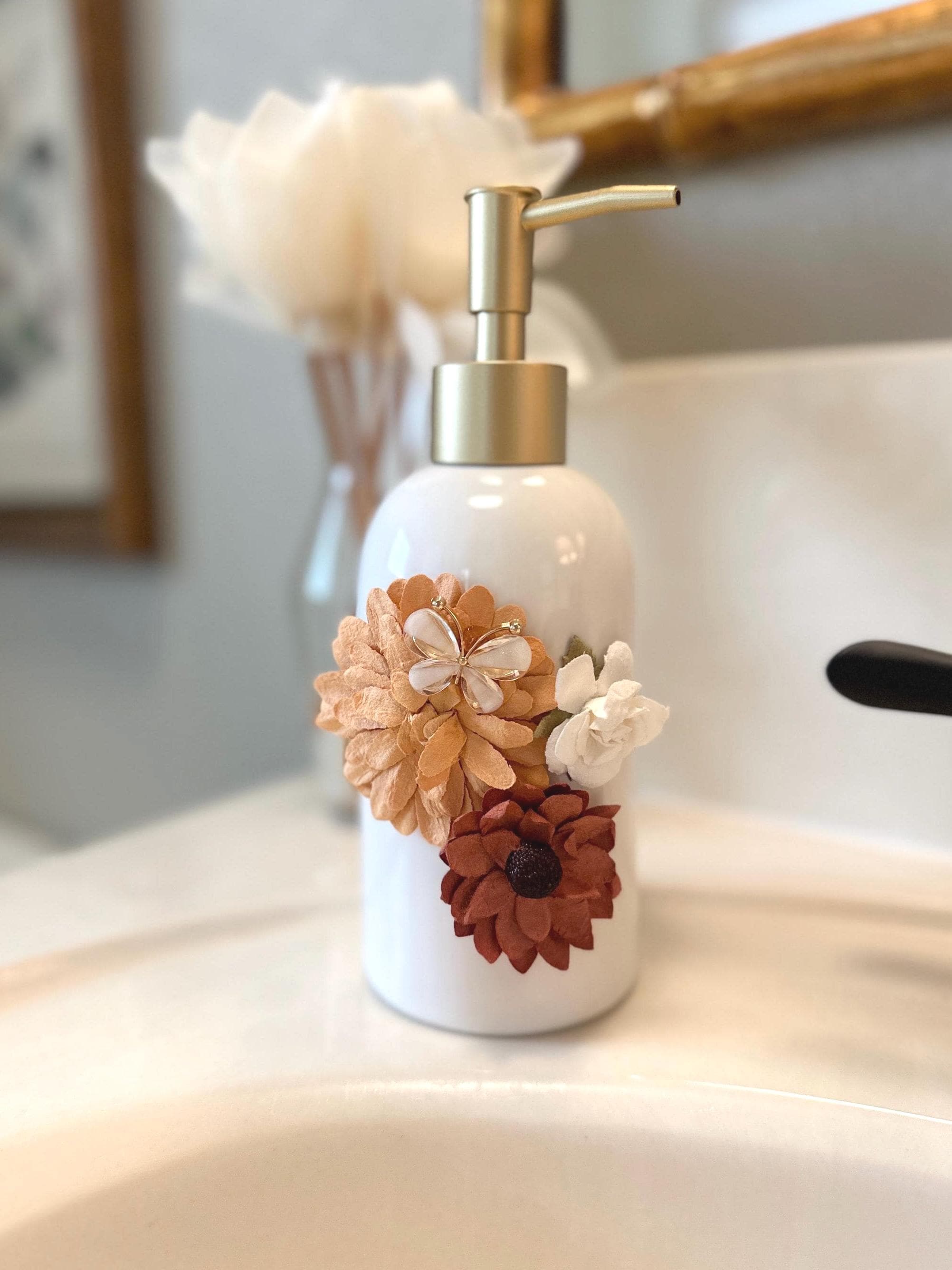 Floral Soap Dispenser — Botanical Bath & Kitchen Accent
