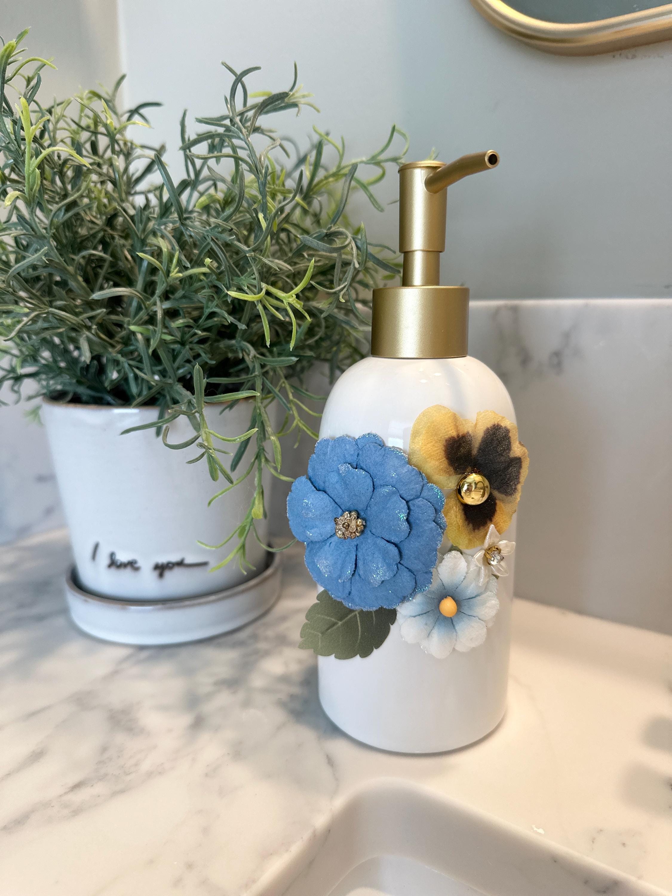 Floral Soap Dispenser with Rhinestone Accents